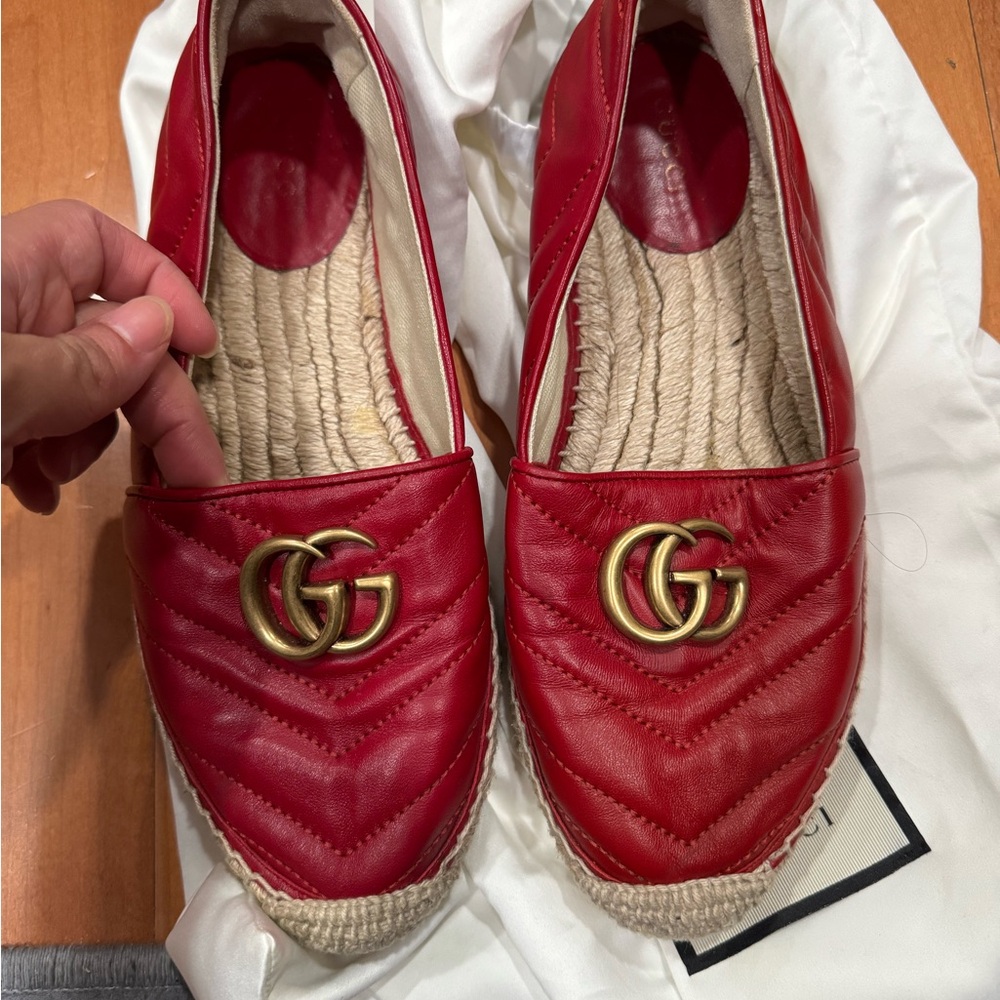 Gucci Red Quilted Espadrilles with Gold Logo